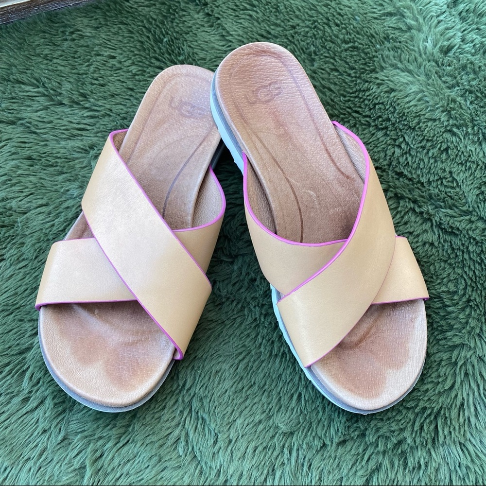 UGG Kari Natural Leather Slide Imprint Sandals